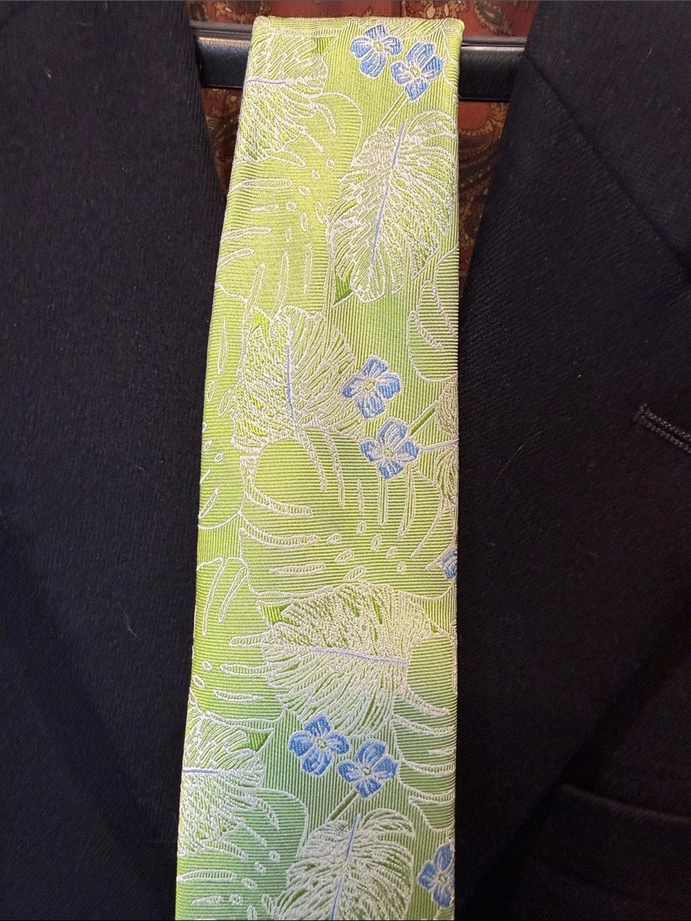 Nautica Lime Green Floral Silk Tie with Blue Accents